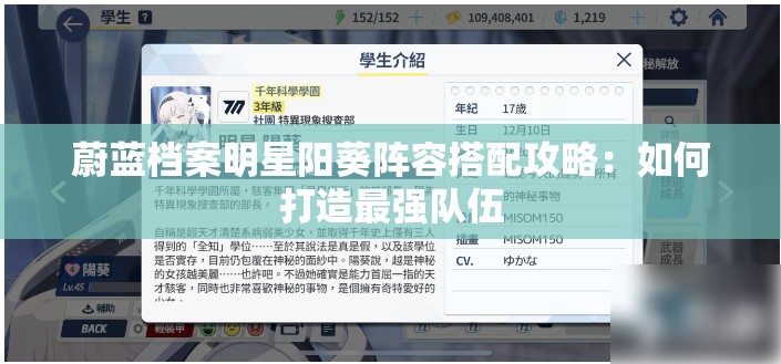 蔚蓝档案明星阳葵阵容搭配攻略：如何打造最强队伍